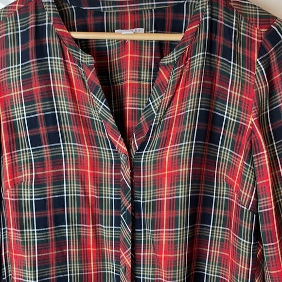 J Jill plaid button down shirt green yellow red S - Picture 4 of 10